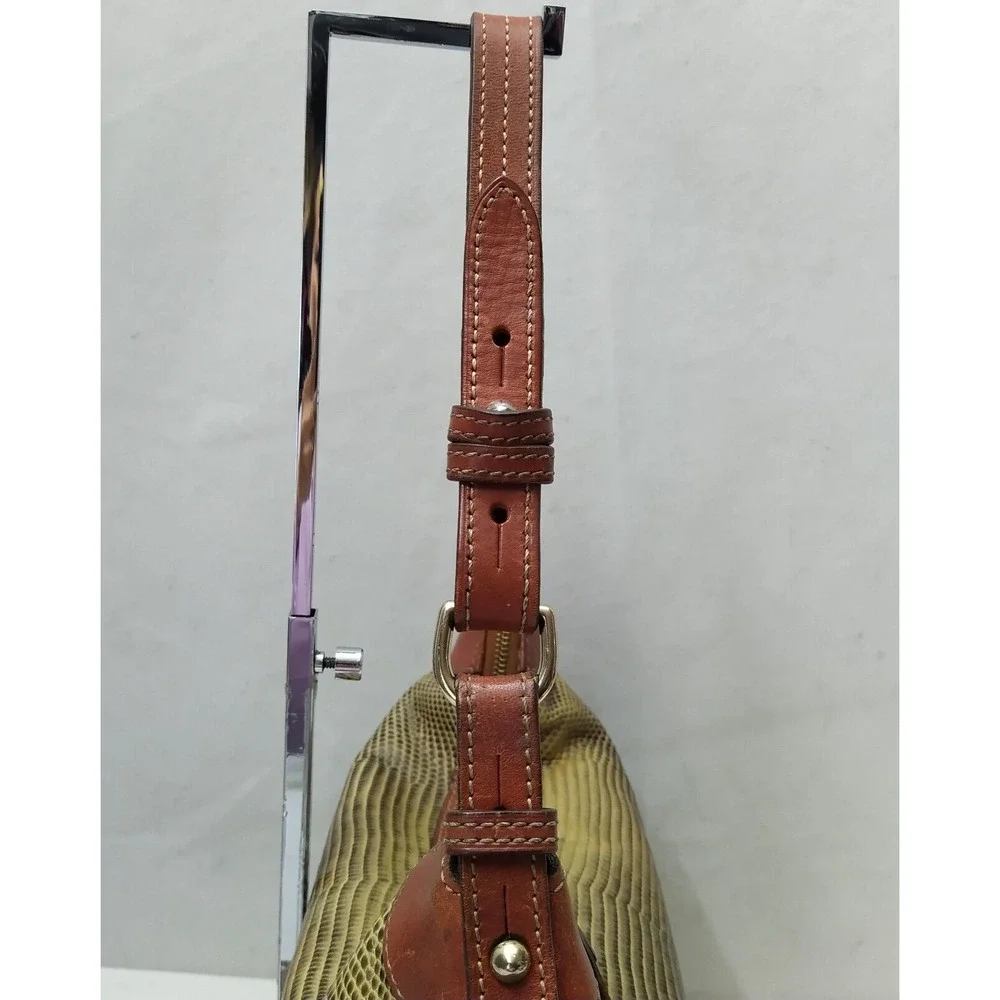 Dooney & Bourke Yellowish Green Leather Lizard Embossed Zipper Hobo Shoulder Bag - Picture 5 of 16